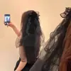 Noiva Halloween Véu de Noiva Vestido de Casamento Preto Laço Flor Rosa Adorno de Cabeça Vestido para Foto Acessórios de Cabelo Natal