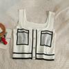 Umbigo Estilo Hong Kong Vintage Camisola Curta de Tricô Abotoamento Simples Feminina Verão Ajustada Emagrecedora Gola Baixa Combina com Tudo Colete