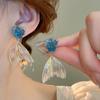 Pendientes de Plata con Forma de Cola de Pez y Flor Azul Mar Claro Estilo Nueva Princesa Alto Sentido Nicho Versátiles para Mujer