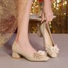 Primavera 2025 Estilo Coreano Novos Sapatos Solteiros de Salto Médio Salto Grosso Bico Quadrado Francês Temperamento Tamanho Pequeno Sapatos Femininos