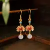 Pendientes de Plata de Ley 925, Pendientes Nuevos de Estilo Chino Tendencia Nacional, Pendientes de Loto de Buena Suerte Pintados con Esmalte, Ganchos para Orejas de Diseño Nicho para Mujer