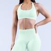Sutiã esportivo Amazon de alta elasticidade superfino de nylon com alças penduradas nas costas sem costura, sem costas, à prova de choque, para ioga feminina