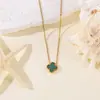Collar de Acero Inoxidable de Cuatro Hojas Transfronterizo para Mujer, Cadena para Clavícula con Colgante de Trébol de la Suerte de Nácar por Ambos Lados, Joyería de Lujo de Nicho