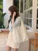 67181 Bolso tote bordado floral color blanco roto estilo francés, bolsa de hombro sencilla de tela, bolso de mano artístico de gran capacidad para estudiantes