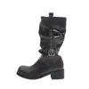 Botines de punta redonda para mujer, estilo coreano, con hebilla de cinturón, botas de media pantorrilla, nuevos botines plisados apilados de otoño e invierno, versátiles botas de montar con tacón grueso