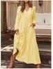 Vestido camisa bohemio primavera verano 2023 elegante casual cuello en V volantes manga larga túnica bata