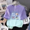 Camiseta Infantil de Manga Corta Degradada, Top Estampado de Moda de Verano para Niños, Ropa Moderna Suelta y Versátil Estilo Coreano para Niños Mayores
