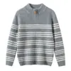 Suéter de Punto Grueso de Cachemira con Cuello Semi-Alto y Media Cremallera para Niños y Niñas con Rayas Bloque de Color - Nuevo Otoño e Invierno 2026