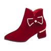 Botas Curtas de Salto Grosso para Mulheres Outono e Inverno 2024 Novas Sapatos de Brinde de Noivado Vinho Borgonha Sapatos de Casamento Chinês Xiuhe Botas de Casamento de Salto Alto