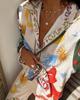 2024 nova moda personalidade estampada Macaron linho manga longa conjunto de camisa