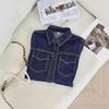 Camisa de Mezclilla Azul Nueva para Mujer Primavera y Otoño Sentido del Diseño Apilado Pequeño Rebody Estilo Hong Kong Antiguo Top de Manga Larga