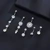 Set de 9 Piezas para Ombligo, Varios Estilos a Elegir, Material de Acero Inoxidable, Joyería Piercing de Flor Gota Incrustada con Zirconia