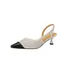 Novo Estilo Sapatos de Salto Alto Pontiagudos Perfumados Femininos Salto Agulha Verão Francês Elegante Vazado Bloco de Cores Sandálias Baotou Sapatos Vazios