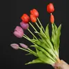 Tulipanes de Plástico Blando de Alta Calidad, Ramo Artificial, Decoración para Mesa de Sala de Estar, Ramo de Mano para Boda, Flores Artificiales Decorativas