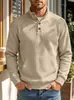 Ropa para hombre TK transfronteriza otoño e invierno tejido gofrado con cuello henley jersey sudadera casual de manga larga de comercio exterior con bolsillo de parche tridimensional
