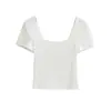 2665-2026 Primavera/Verão Novo Estilo Puro Desejo Casual com Gola U Top para Mulheres Menina Apimentada Slim Sexy Valorizador Manga Curta Camiseta