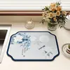 Tapete Escorredor de Cozinha Estilo Chinês com Flores e Pássaros, Tapete Absorvente, Tapete Antiderrapante, Tapete de Controle de Água para Louças Domésticas, Tapete Resistente ao Calor para Mesa de Jantar