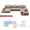 Sofá de nogal estilo japonés wabi-sabi con chaise longue para villas grandes, sofá de esquina de madera maciza creativo para sala de estar con tapicería de tela tecnológica