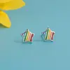 Pendientes Pequeños Estilo Coreano Corazón de Melocotón Triángulo Arcoíris Moda Pendientes de Una Semana Resina Goteo de Aceite Pendientes Coloridos