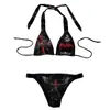 Conjunto de Biquíni Estilo Gótico Y2K com Estampa de Cruz para Mulheres, Maiô de Coração com Águia Cravejado de Diamantes, Estilo Punk Dark