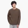 Camiseta de Manga Larga con Cuello Redondo y Parches a Cuadros Estilo Retro Americano para Hombre, Camiseta Básica Suelta de Peso Pesado para Hombre, Top Casual