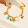 Arete de Oreja con Hebilla de Letra Inglesa Arcoíris, Pulsera con Elemento Mixto de Flor Turquesa para Mujer