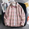 Camisa xadrez masculina, estilo primavera e outono, tamanho grande, nova camisa de manga comprida da moda estilo americano, blusa masculina, jaqueta de algodão