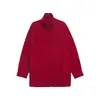 Camisa Roja Estilo Hong Kong Wanwei para Mujer Primavera 2026 Nueva Cuello Alto Bolsillo Grande Chaqueta de Trabajo Oversize P4056