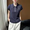 Verão mais vendido de seda gelada estilo casual com zíper gola polo manga média versátil estilo coreano simples cor sólida blusa feminina