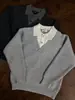 Suéter de tricô falso duas peças estilo old money suéter outono e inverno textura de tricô estilo minimalista unissex