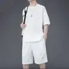 Um conjunto completo de roupas casuais, novo conjunto esportivo de verão, conjunto estiloso masculino de shorts de manga curta em tecido waffle solto
