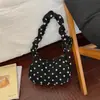 Bolsa de mano tipo bolsa de dumplings coreana, bolsa de mano de tela de pana, nueva colección primavera 2026, bolso de hombro casual de lunares, bolsa versátil para el antebrazo