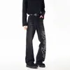 Calça jeans com estampa de letras para homens, primavera e outono, reta solta de perna larga estilo americano high street, calça longa versátil moderna e estilosa