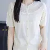 Suéter de Punto Nuevo Estilo Verano para Mujer, Camiseta Cardigan de Manga Corta, Cuello Redondo, Patrón Calado, Top Delgado Versátil, Moderno