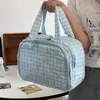 Bolsa de Tocador Abierta de Cuadros Azules Casual Gran Capacidad Compartimento Tridimensional Bolsa de Cosméticos Portátil para Viaje Bolsas de Cosméticos