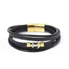 Fonte de Abastecimento para E-commerce Transfronteiriço: Acessórios de Moda Europeus e Americanos, Pulseira Trançada de Aço Inoxidável Personalizada com Cordão de Couro Marrom para Homens