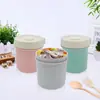 Copo de sopa de palha de trigo selado 450ml redondo micro-ondulável pote de sopa de plástico mingau de café da manhã Copa N4513