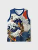 Chal de Verano de Venta Caliente Transfronterizo Estilo Harajuku Japonés para Hombre Estampado 3D Holgado Deportivo Casual Camiseta sin Mangas