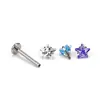 Broca para Perforación de Oreja de Aleación de Titanio F136 Engaste de Garras Estrella de Cinco Puntas Circonita Cabeza de Labret Stud Joyería para Perforación de Cartílago de Oreja G23