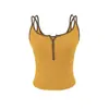 Camisola Amarela Dopamina com Meio Botão para Mulheres com Alças Duplas de Cor Contrastante, Corte Justo, Valoriza a Silhueta, Estilo Hot Girl, Pode Ser Usada por Fora