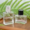 Frascos de Perfume Quadrados de Vidro Branco Cristal Atacado, Frascos Recarregáveis, Frascos Transparentes com Fundo Espesso para Spray, Frascos Cosméticos Vazios com Tampa de Encaixe