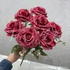 Salón de Bodas Flores Artificiales Rojas Hortensia Borgoña Rosa Material de Flores para Boda Decoración de Guía de Carretera Decoración de Ingeniería de Ventanas
