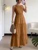 Nuevo Vestido Largo de Color Sólido Elegante sin Mangas con Lazo, Estilo Casual de Resort Europeo y Americano, para Mujer, Primavera y Verano 2026
