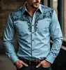 Camisa de manga larga para hombre de estilo étnico retro vaquero occidental transfronteriza de moda, camisa de alta gama sin planchar, al por mayor