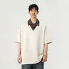 Nuevo Estilo de Verano del Explorador Marca Americana de Moda Camiseta Casual con Bloques de Color Falsa de Dos Piezas con un Aspecto como de Esposo, Camiseta Polo para Hombre