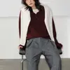 Polo de punto de cachemira gris de alta gama, sofisticado y elegante para mujer, perfecto para otoño e invierno, con mangas largas, cuello con muesca y corte holgado, ideal como capa interior.