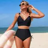 Traje de Banho Duas Peças Estilo Europeu e Americano Bikini Feminino Comércio Exterior 2026 Novo Modelo Transfronteiriço em Estoque Cor Sólida Esportivo Mais Vendido Atacado Cintura Alta
