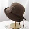 Sombrero de pescador transpirable y moderno de estilo coreano con patrón de gofres para protección solar para mujer, adecuado para viajes al aire libre, protección solar, con lazo, cómodo sombrero tipo cubo