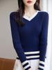 Camiseta básica de manga larga para mujer Primavera Otoño e Invierno estilo universitario nicho estilo occidental suéter delgado color de contraste corto suéter con cuello polo