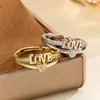 Anillo de Compromiso de Diamante en Forma de Corazón de Amor Simple y de Lujo Ligero, Anillo de Compromiso de Zirconia en Forma de Corazón Dulce y Lindo con Letra